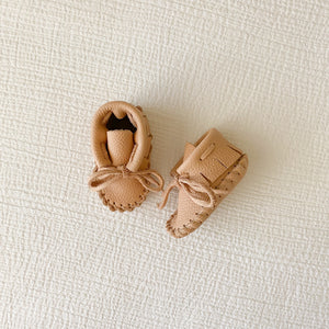 Leather Baby Booties - Tan/Blush